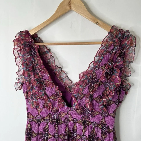Walter 100% Silk Babydoll Dress Sz 4 Purple Ruffle Tiered Empire Waist Romantic - Picture 7 of 15